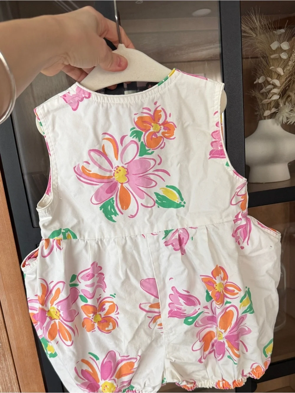 Vintage 90s floral bubble romper sleeveless flowers toddler baby girl buttons
